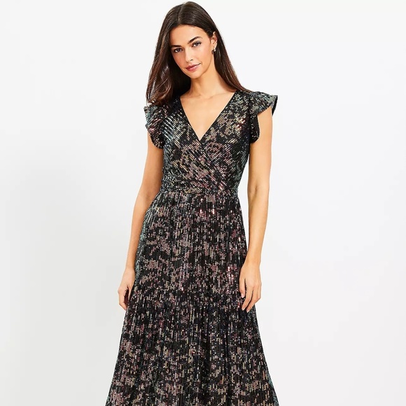 Loft Sequin Flutter Tiered Midi Dress - Picture 1 of 5